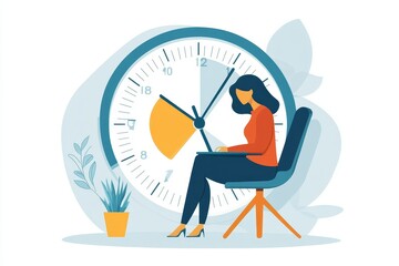 Part time job time management with businesswoman using laptop in work tracking vector illustration