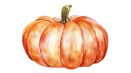 Fototapeta premium Isolated hand drawn watercolor pumpkin on a white background suitable for autumn Halloween and Thanksgiving designs