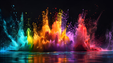 Obraz premium Holiday Abstract shiny color powder cloud design element,Abstract colored dust explosion on a black background.abstract powder splatted background,Freeze motion of color powder 
