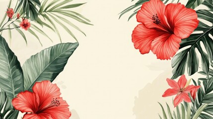 Obraz premium Elegant postcard and invitation template featuring watercolor and engraved wild exotic flowers for your design