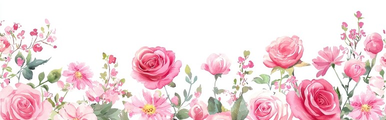 Fototapeta premium Hand drawn watercolor roses in an abstract style for logo wedding holiday and birthday designs Cute pink daisies as isolated elements ideal for decorating cards gift wrapping and invitations Artis