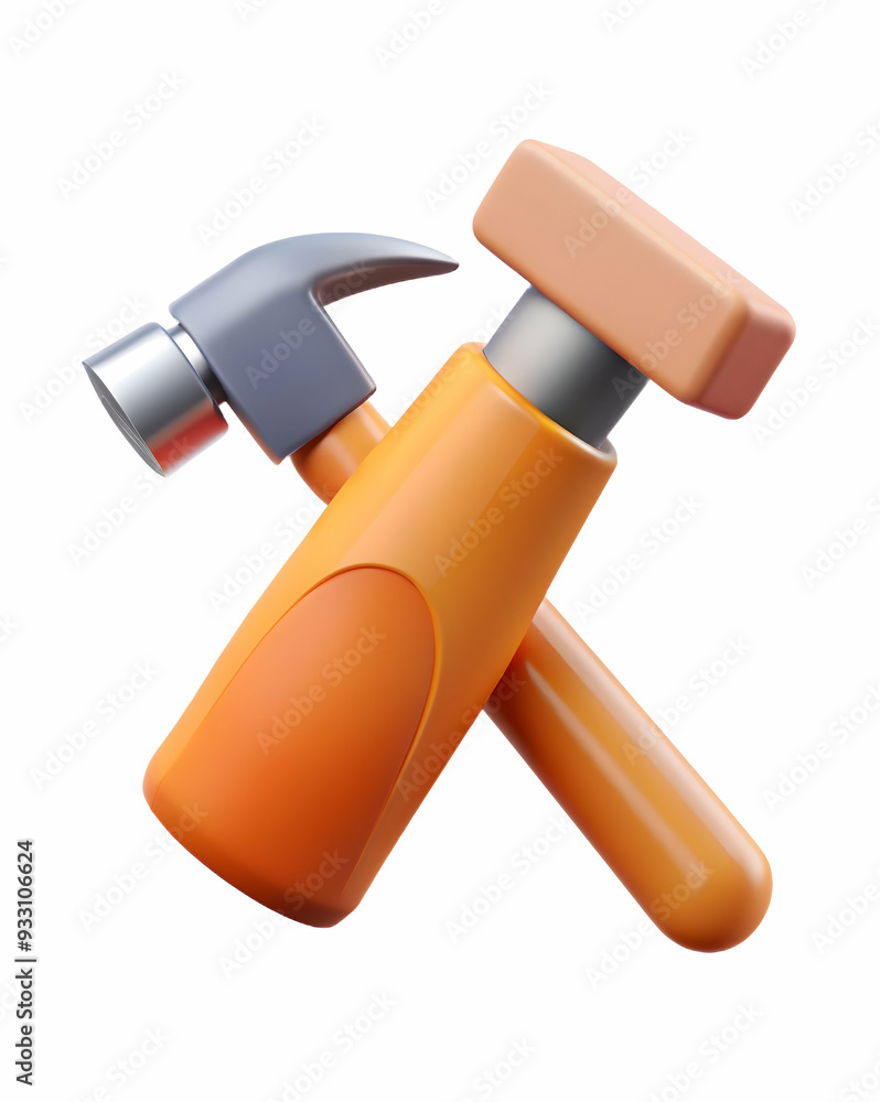 Poster 3d flat icon as hammer and nails symbolizing construction and foundation with ample space for text. 