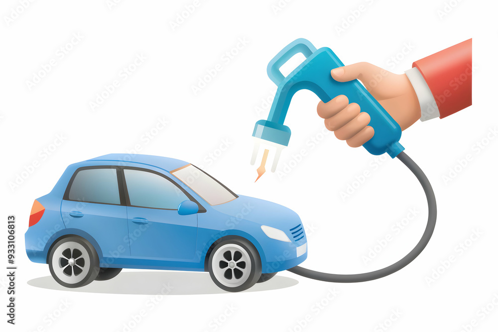 Poster 3d flat icon as hand plugging in an ev charger to a car symbolizing connection and energy with ample