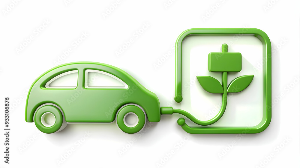 Poster 3d flat icon as hand plugging in an ev charger to a car symbolizing connection and energy with ample