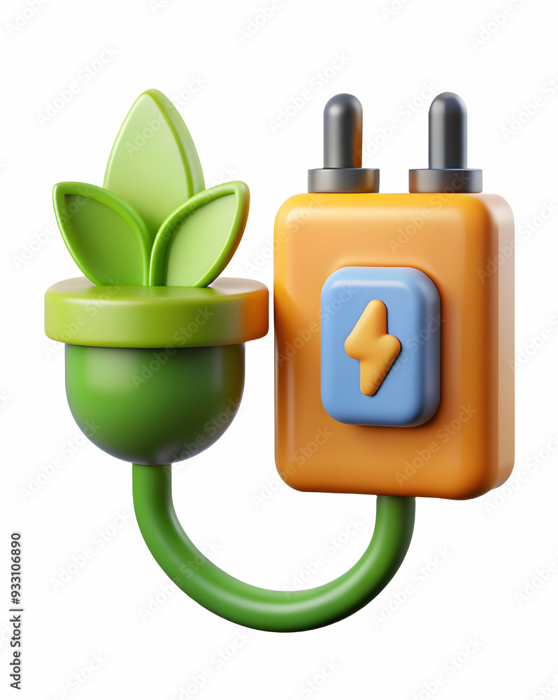Poster 3d flat icon as hand plugging in an ev charger to a car symbolizing connection and energy with ample