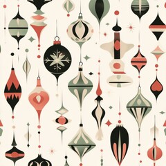 Design illustrations of vintage Christmas ornaments in a mid-century retro style. with geometric shapes