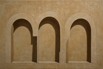 Acrylic on canvas abstract painting two simple round arches in beige tones