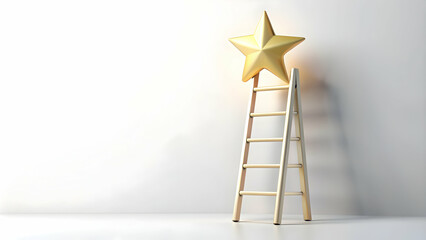 3d Flat icon as Ladder and a star symbolizing aspiration and achievement with ample space for text. concept as A ladder and a star representing the fundamentals of aspiration and achievement with blan