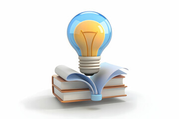 3d Flat icon as Lightbulb and book symbolizing ideas and knowledge with ample space for text. concept as A lightbulb and a book representing the fundamentals of ideas and knowledge with blank space fo