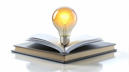 3d Flat icon as Lightbulb and book symbolizing ideas and knowledge with ample space for text. concept as A lightbulb and a book representing the fundamentals of ideas and knowledge with blank space fo