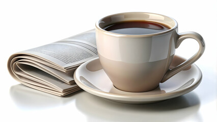 3d Flat icon as Mug of coffee and a newspaper symbolizing breakfast routine with ample space for text. concept as A mug of coffee and a newspaper representing the classic breakfast routine in cafes an