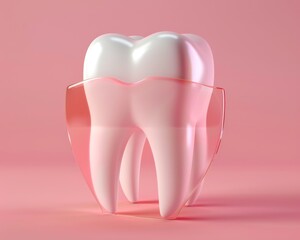 Tooth protection  3d illustration of a tooth with a defensive shield for dental protection concept