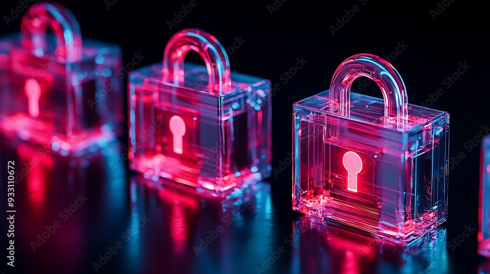 Aufkleber glowing transparent locks with keyholes symbolize security and encryption in a digital setting, high