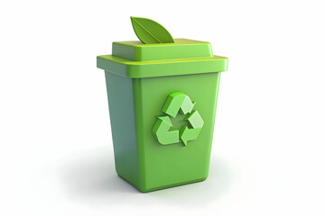 3d Flat icon as Recycling bin and a green leaf symbolizing eco friendly practices with ample space for text. concept as A recycling bin and a green leaf representing eco friendly practices in waste ma