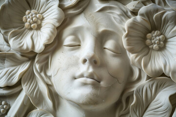 Obraz premium 3D relief woman and flowers background wallpaper generative ai