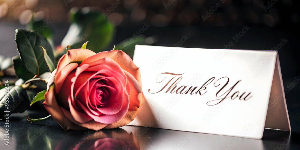 Poster 3d flat icon as rose and a thank you note symbolizing elegant gratitude with ample space for text. c