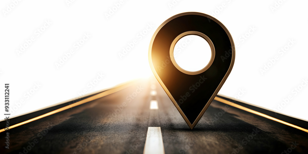 Poster 3d flat icon as road and destination sign symbolizing journey and goal with ample space for text. co