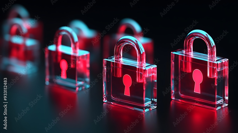 Aufkleber secure digital locks glowing red highlighting data protection, cybersecurity, and encryption in a da