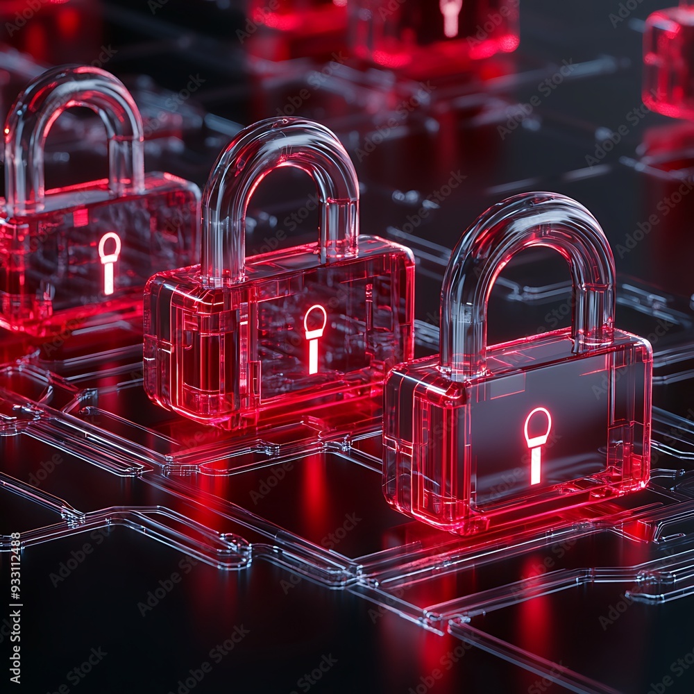 Aufkleber secure red digital padlocks symbolizing data protection and cybersecurity in a high-tech network env