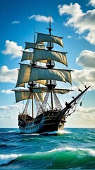 beautiful sailing ship in the sea