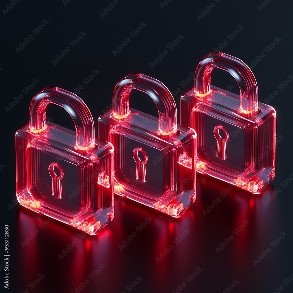 Poster three illuminated red padlocks on a dark background symbolizing security and data protection.