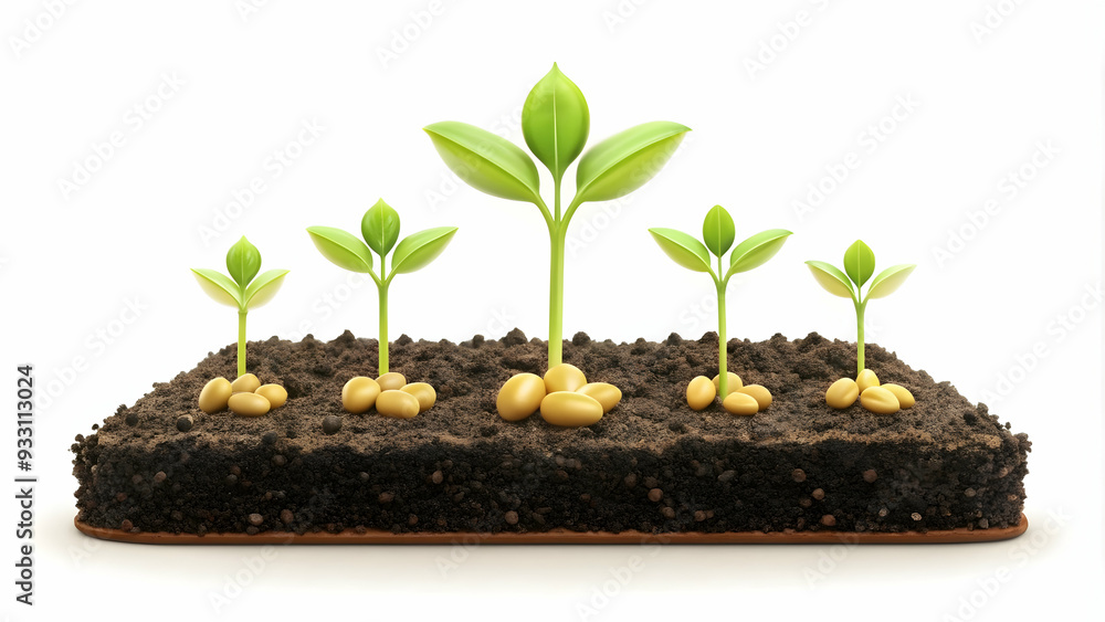 Poster 3d flat icon as seeds and soil symbolizing growth and nurturing with ample space for text. concept a