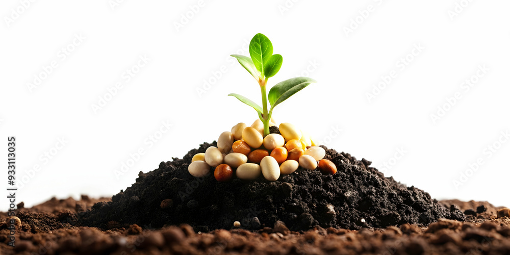 Poster 3d flat icon as seeds and soil symbolizing growth and nurturing with ample space for text. concept a