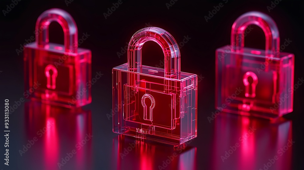 Aufkleber three red transparent padlocks symbolize data security on a black background. concept of online prot