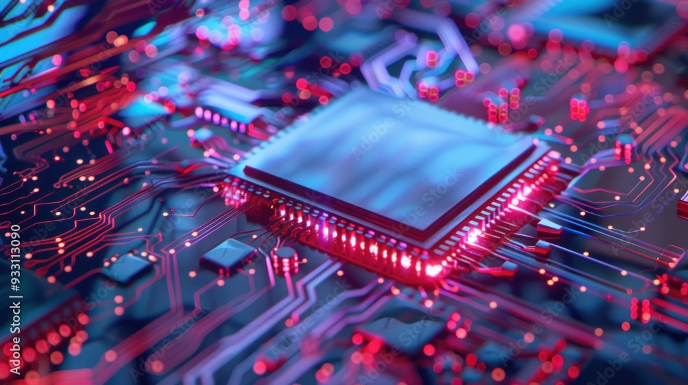 Poster circuit board with glowing cpu