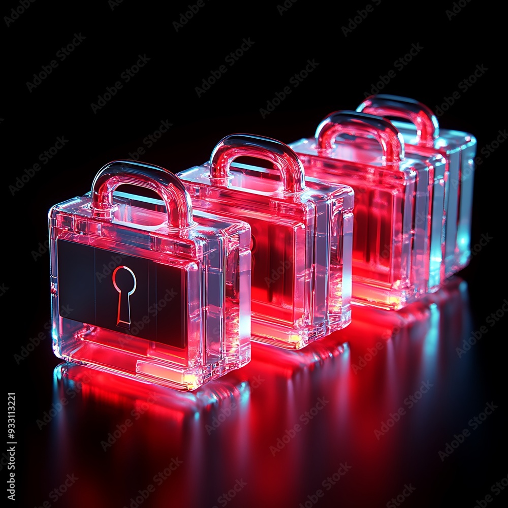 Aufkleber three transparent lockboxes with red illumination in a row, emphasizing security and data protection