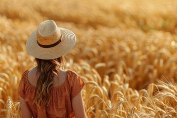 Obraz premium Harvest time season people gathering grain fruit vegetables farm plants field, Generative AI