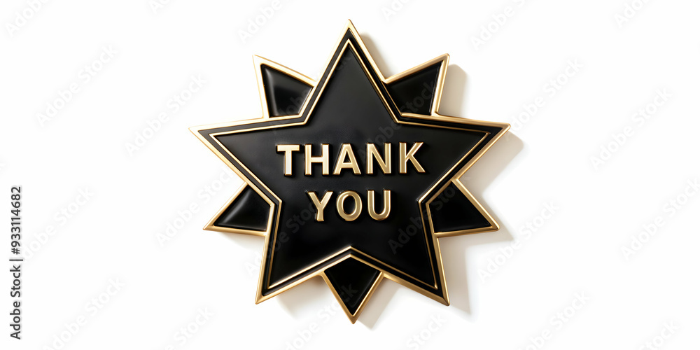 Poster 3d flat icon as star and thank you badge symbolizing recognition and thanks with ample space for tex