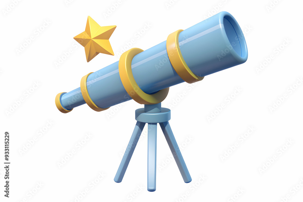 Aufkleber 3d flat icon as telescope and stars symbolizing observation and discovery with ample space for text.