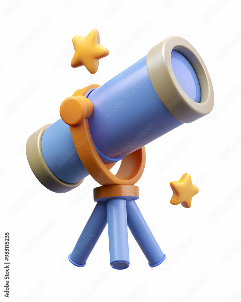 Aufkleber 3d flat icon as telescope and stars symbolizing observation and discovery with ample space for text.