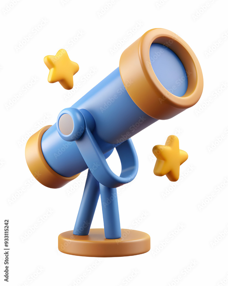 Aufkleber 3d flat icon as telescope and stars symbolizing observation and discovery with ample space for text.