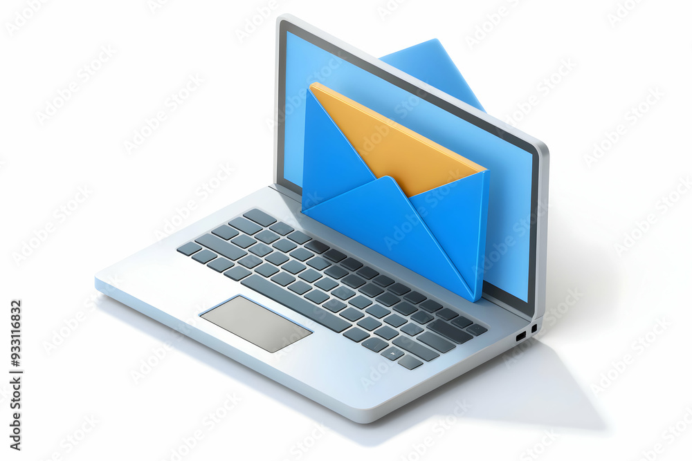 Poster 3d flat icon as thank you email and a laptop symbolizing digital thanks with ample space for text. c