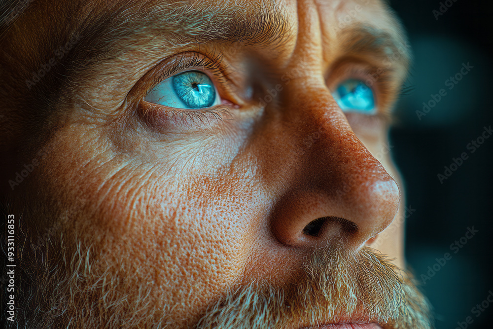 Poster A close-up of a person deep in thought, with a natural expression of contemplation and introspection,