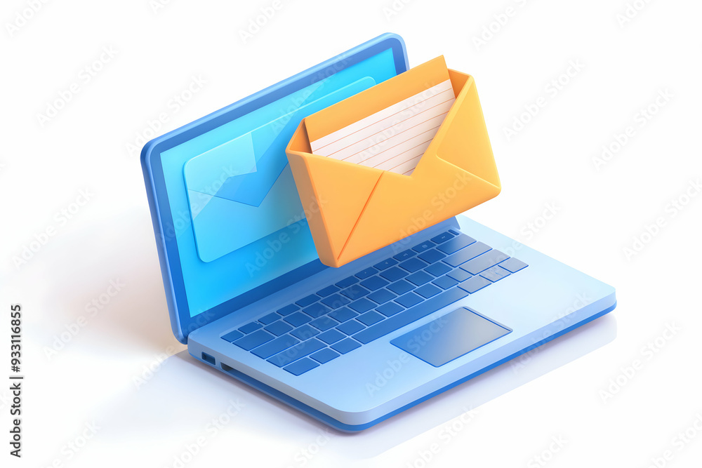 Poster 3d flat icon as thank you email and a laptop symbolizing digital thanks with ample space for text. c