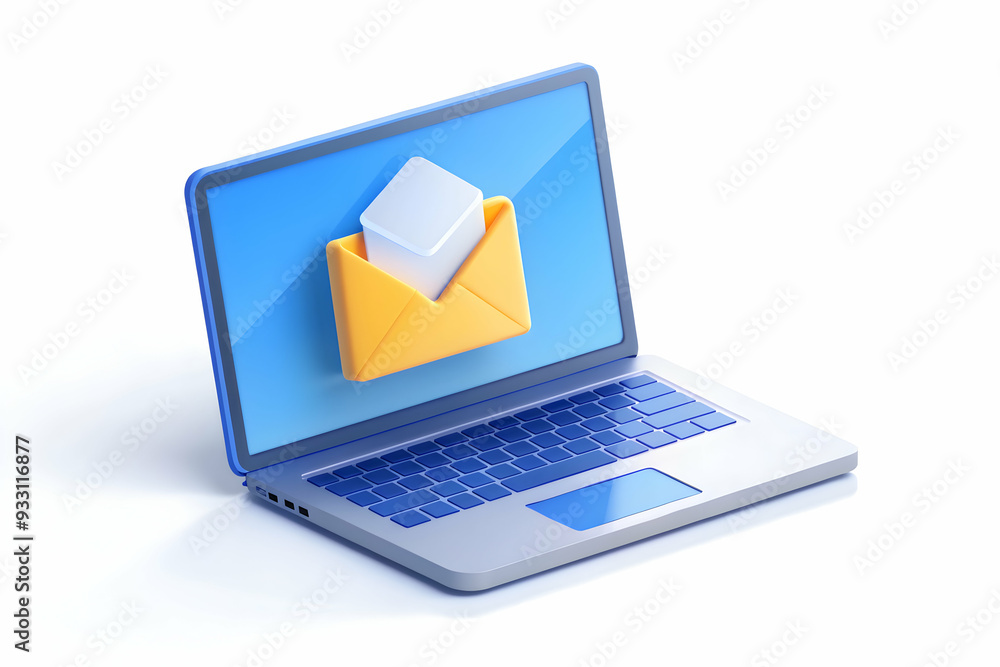 Poster 3d flat icon as thank you email and a laptop symbolizing digital thanks with ample space for text. c
