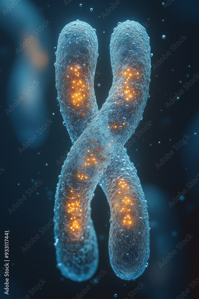 Poster macro photography of a chromosome pair, highlighting the symmetry and structure of genetic informati