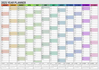 2025 Calendar Year Wall Planner A1 Size Large Transparent Background	