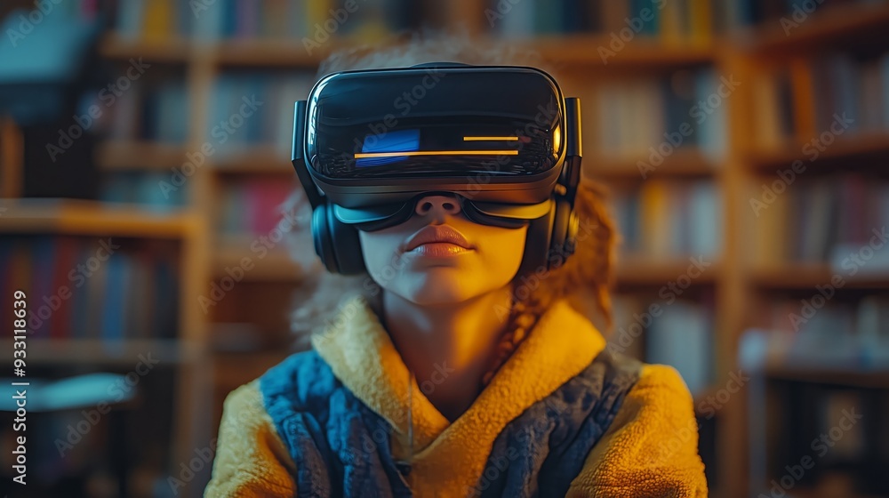 Poster a student engages with virtual reality technology in a classroom, exploring a digital learning exper