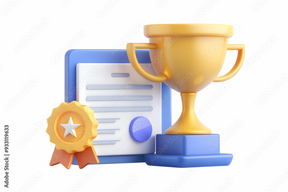 Poster 3d flat icon as trophy and a thank you certificate symbolizing recognition and thanks with ample spa