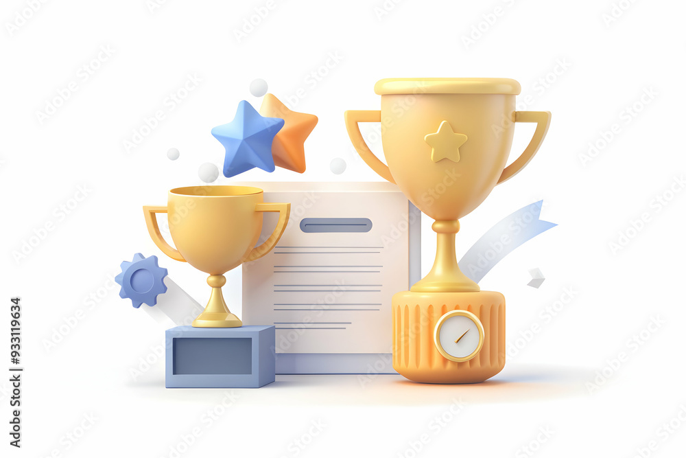 Poster 3d flat icon as trophy and a thank you certificate symbolizing recognition and thanks with ample spa