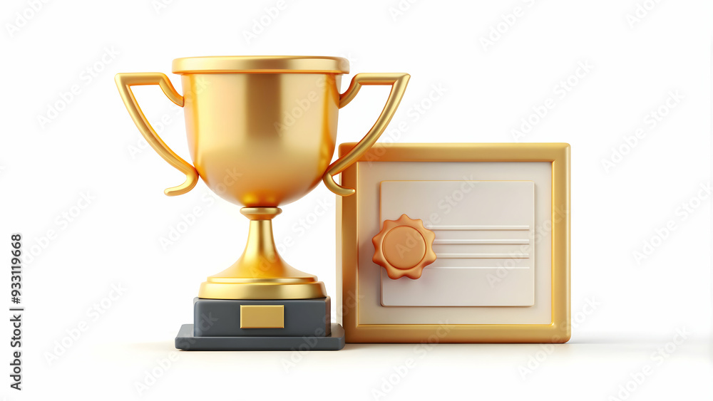 Poster 3d flat icon as trophy and a thank you certificate symbolizing recognition and thanks with ample spa