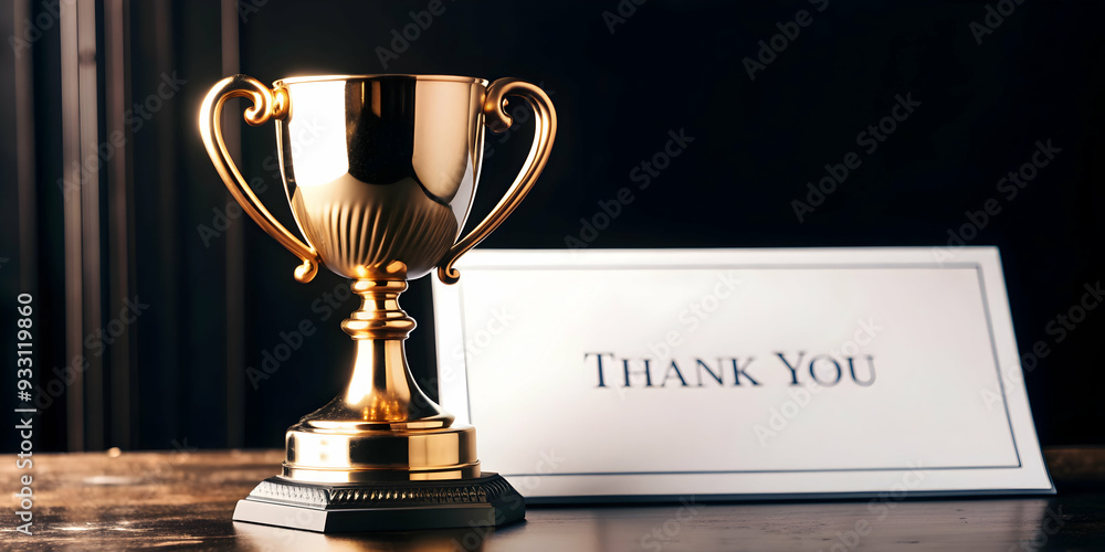 Poster 3d flat icon as trophy and a thank you certificate symbolizing recognition and thanks with ample spa