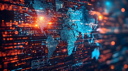 Fototapeta premium Exploring the Vibrant Digital Landscape of Global Connectivity through a Brightly Colored World Map Visual