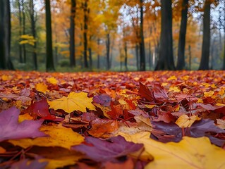 Autumn Leaves in Forest Photo