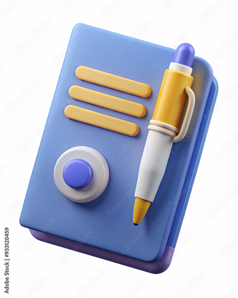 Poster 3d flat icon as warranty booklet and a pen symbolizing documentation and warranty with ample space f