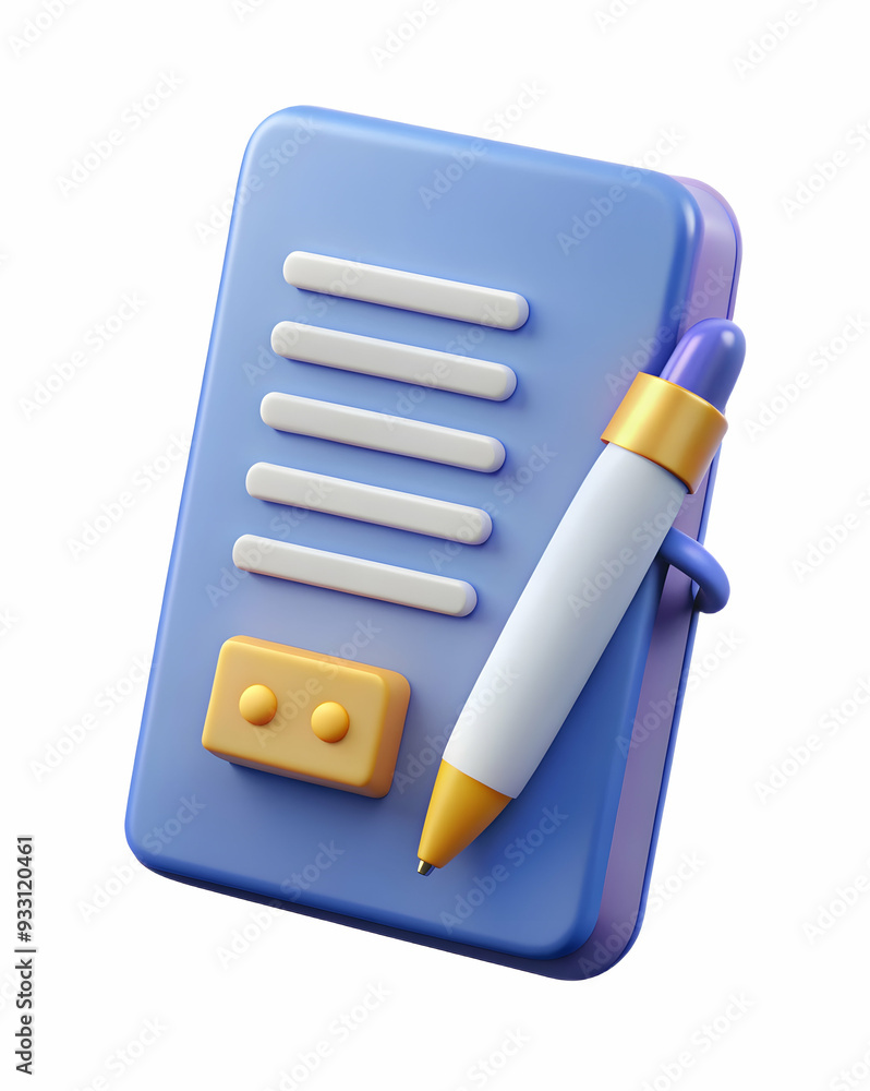 Poster 3d flat icon as warranty booklet and a pen symbolizing documentation and warranty with ample space f